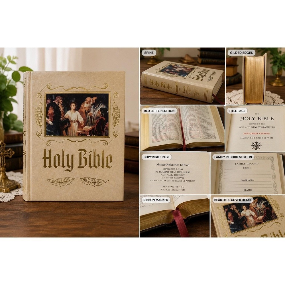 Vintage 1988 KJV Holy Bible‎ Large Red Letter Master Reference Family Edition